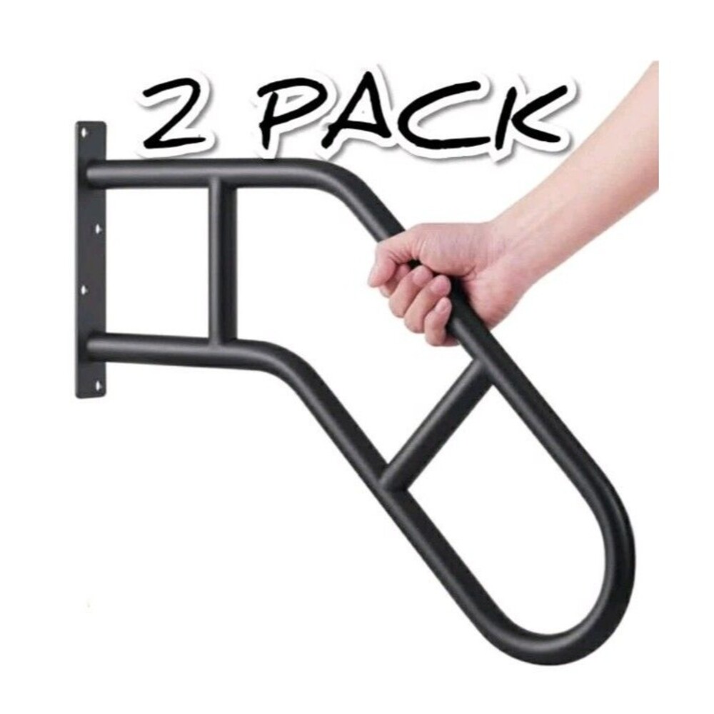 2Pk U-shaped Wall Mount Handrails for Outdoors Stairs & Ramps Max 800 Lb, Black